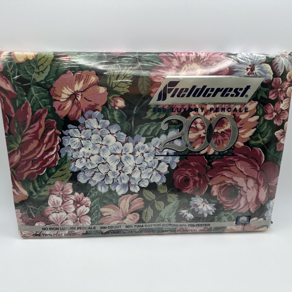 Fieldcrest Flat Sheet Twin Size Vintage 80s Floral Cottagecore Gazebo Pima Cotto